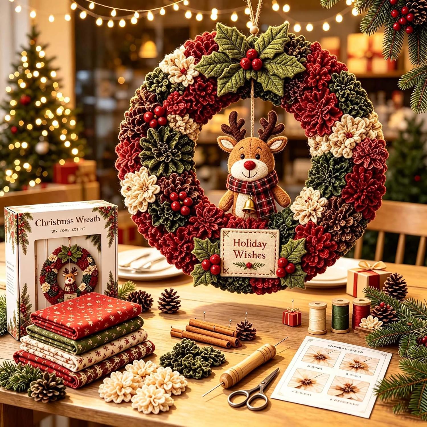 🎄 No-Sew  Fabric Christmas Wreath Craft Kit