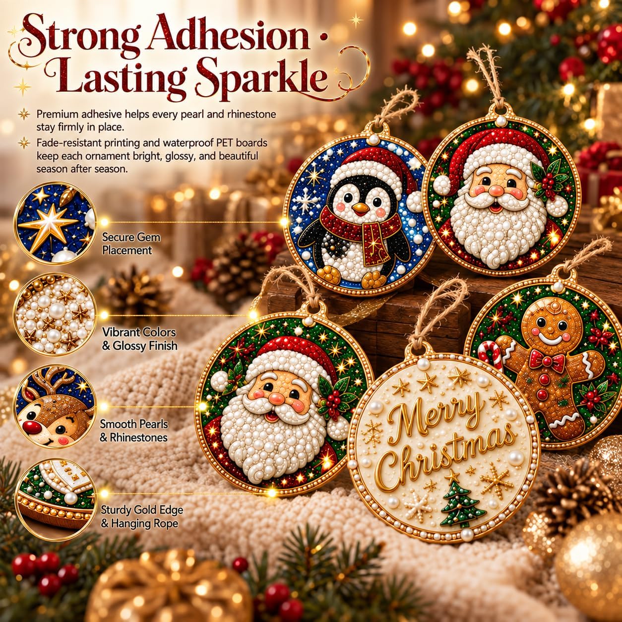 12PCS Christmas Diamond Art Ornament Kit