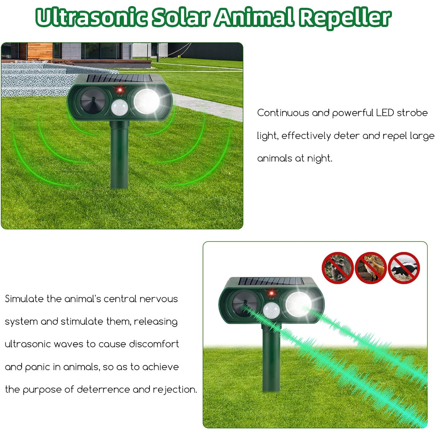 🔥Solar Powered Animal Deterrent to Scare Cat Squirrel Dog...
