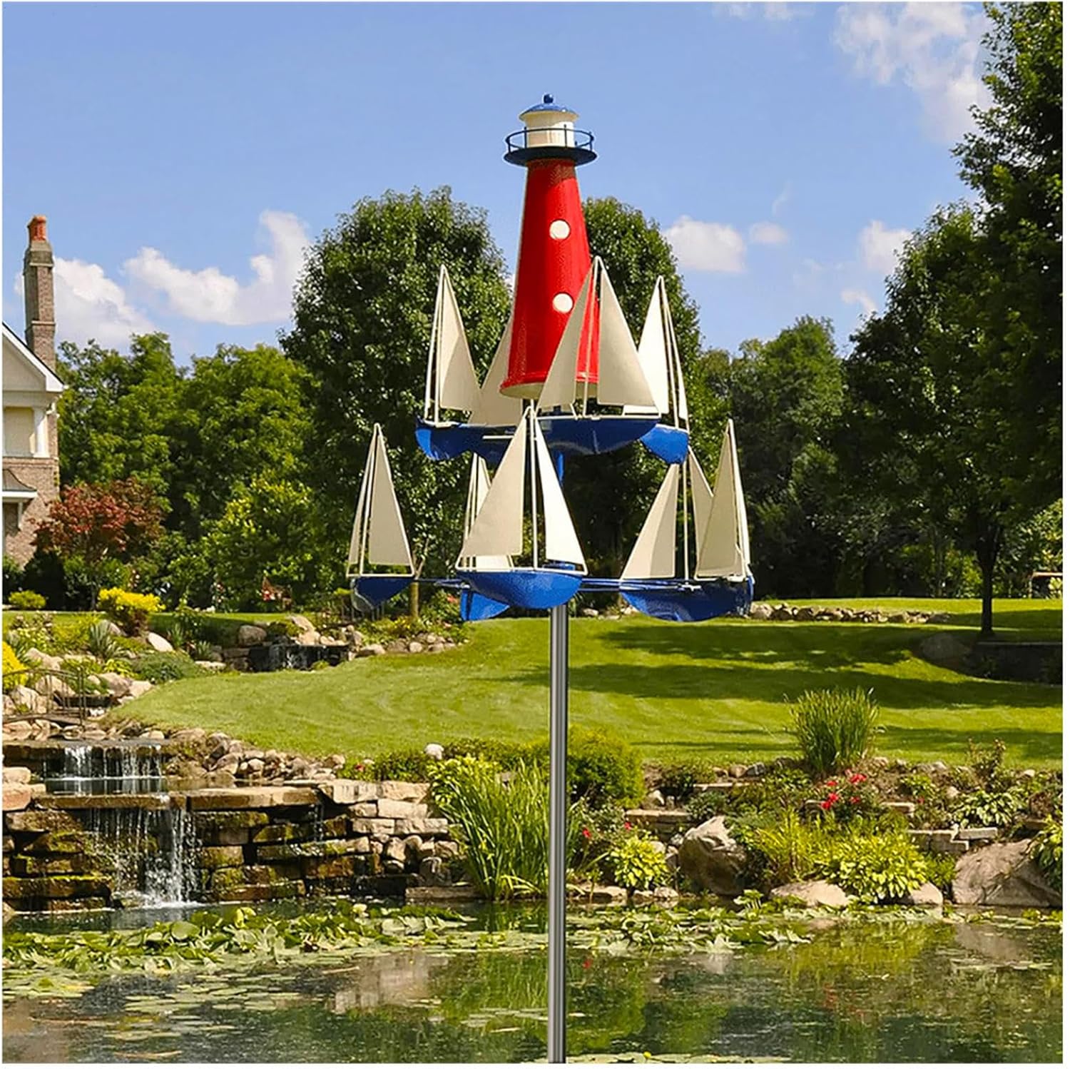 🔥Sailboat Windmill Metal Decorative Summer Lighthouse Wind Catcher Nautical Wind🔥