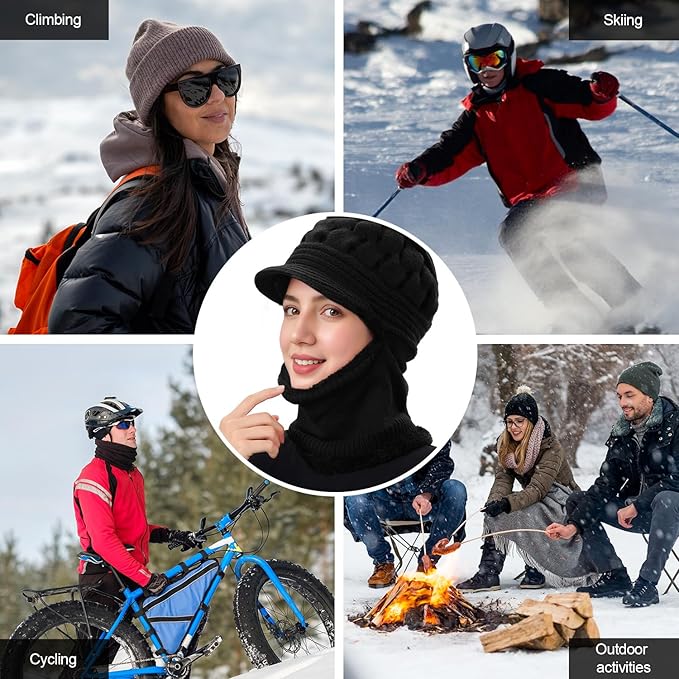 Women's Winter Beanie Hat & Scarf Mask Set