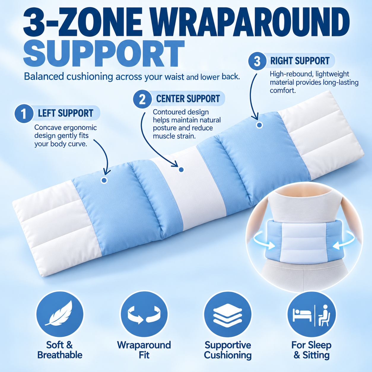 3-Zone All-Night Waist Support Pillow