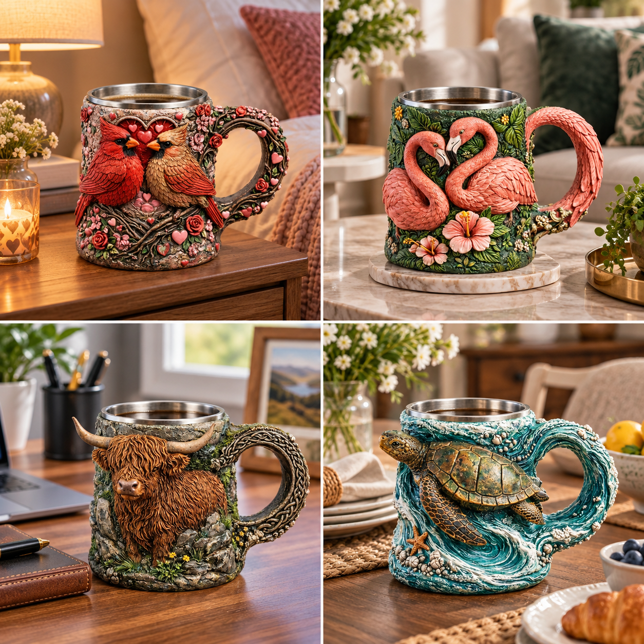 Sculpted Wildlife Stainless Steel Mug Collection