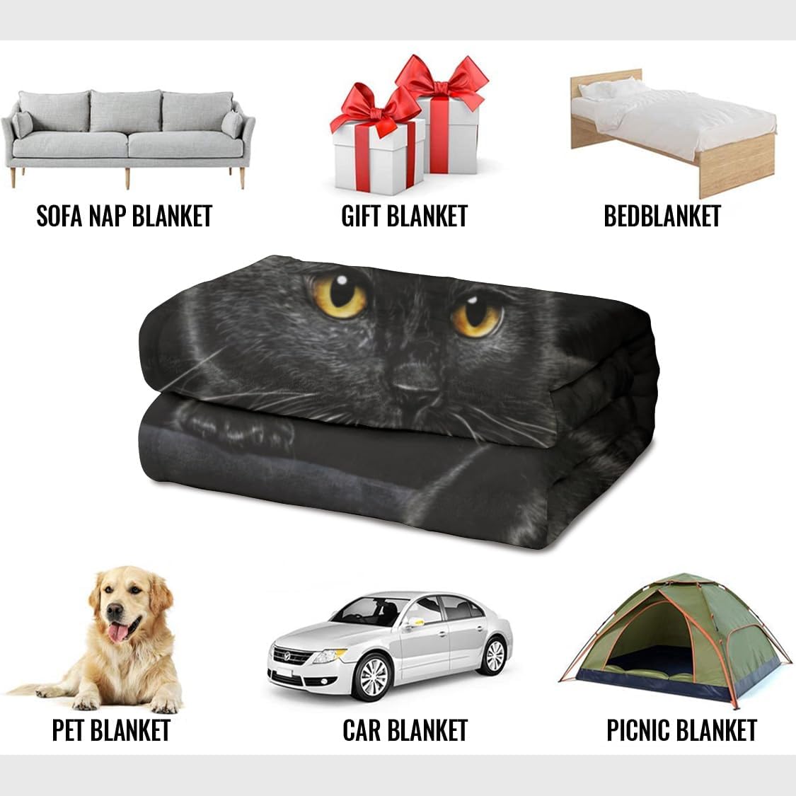 Black Cat Print Flannel Blanket