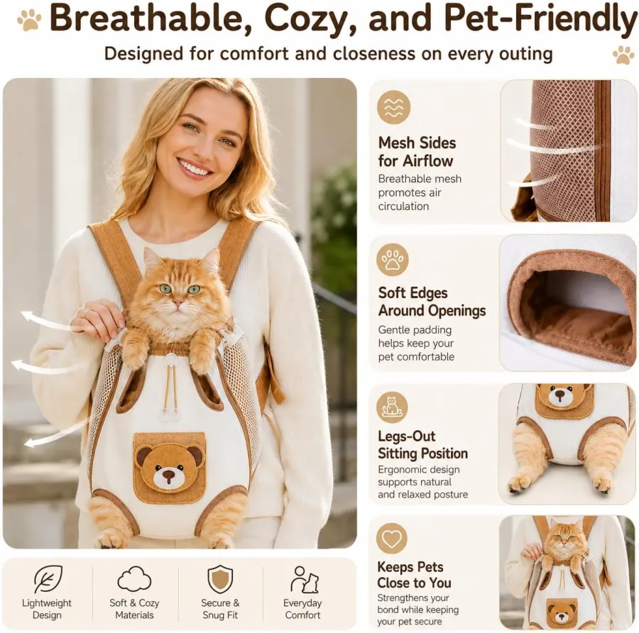 Cute Bear Design Front Pet Carrier Backpack