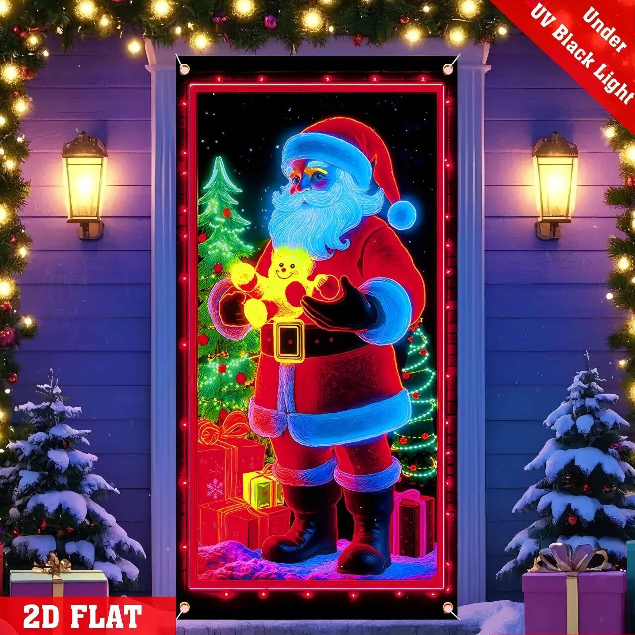 UV Activated Night Glow Fluorescent Christmas Door Cover Party Banner