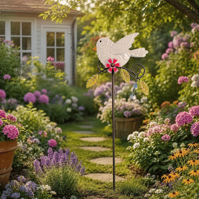 Metal Hummingbird Wind Chime Garden Stake – Hand-Painted, Playful Garden Art 39.4in🐦️✨