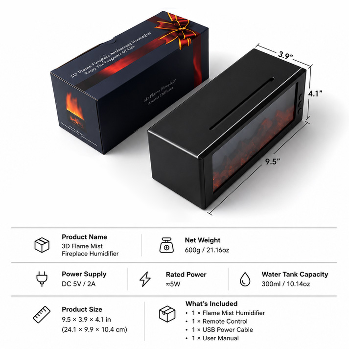 🔥Dance with Flames. Sleep in Serenity— Fireplace Flame Humidifier