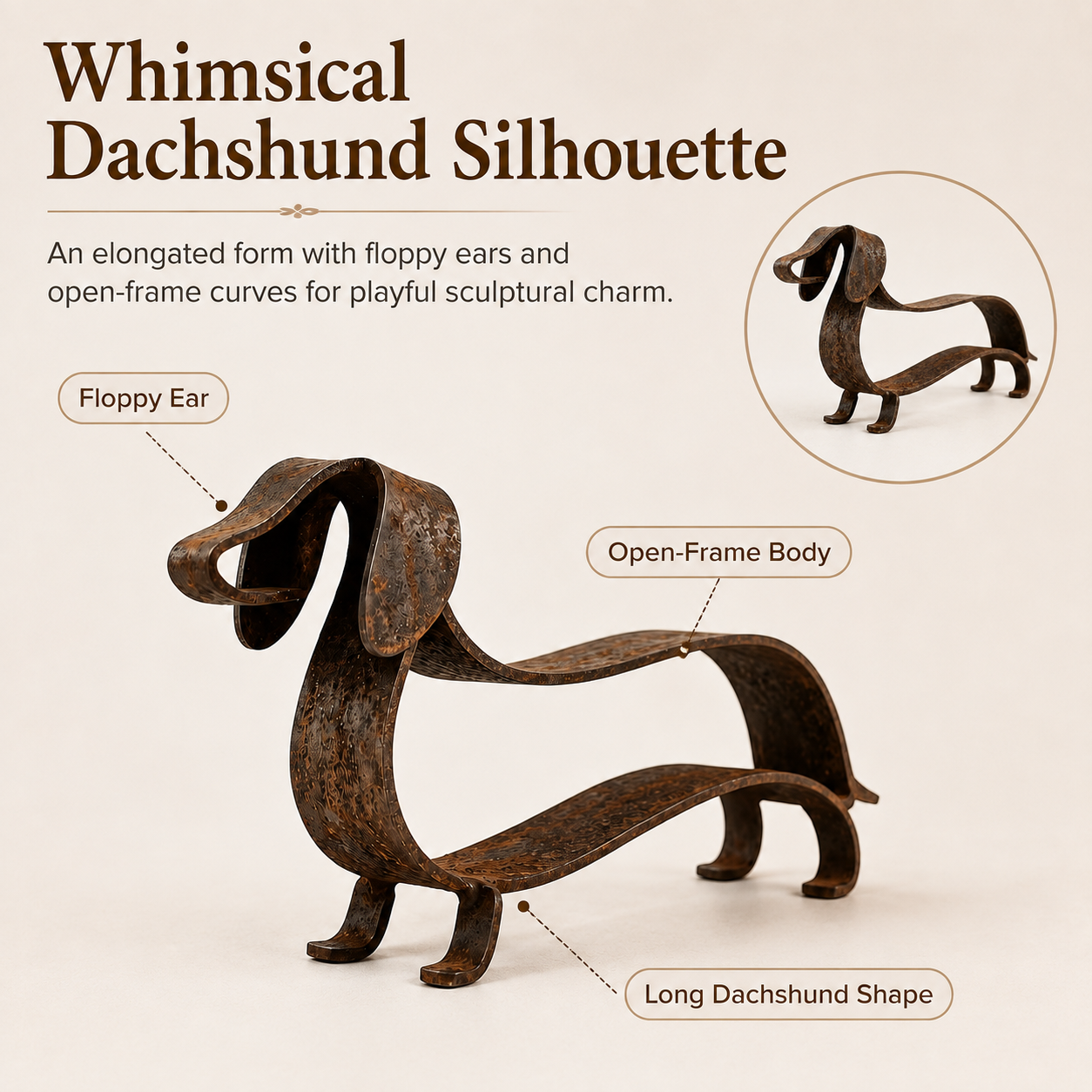 🐶🎨 Rustic Charm, Dachshund Style — Metal Sculpture for Home & Garden
