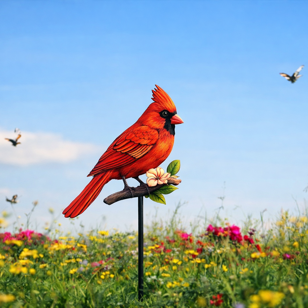 Metal Hand-painted Cardinal Garden Stake