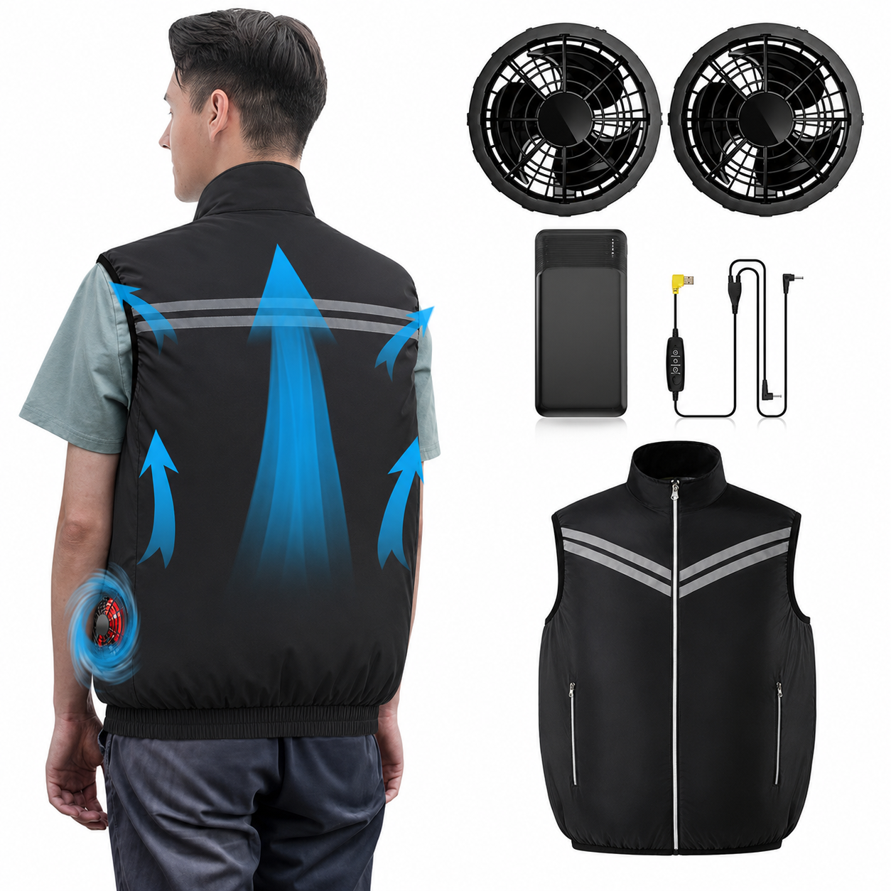 Cooling Vest for Men with Power Bank and Dual Fan Runtime Air Conditioned Workwear
