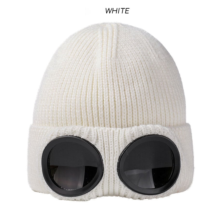 Unisex Solid Color Goggle Lens Design Beanie Hat