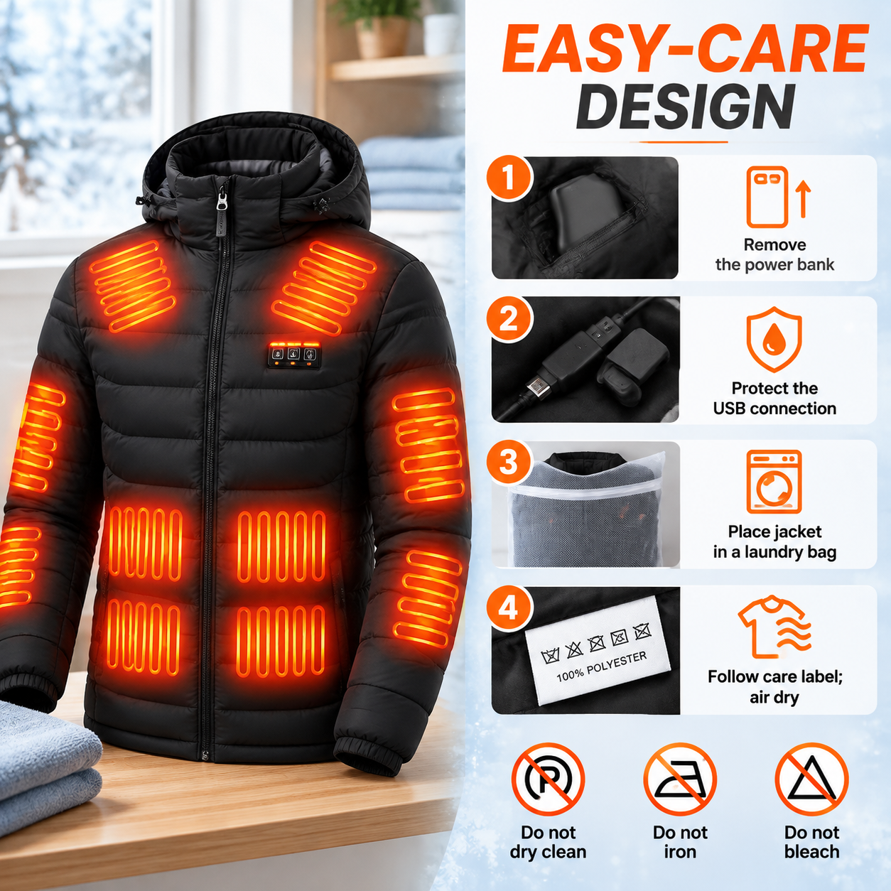 15-Zone Heated Jacket for Men & Women – Dual Controls, 3 Heat Levels