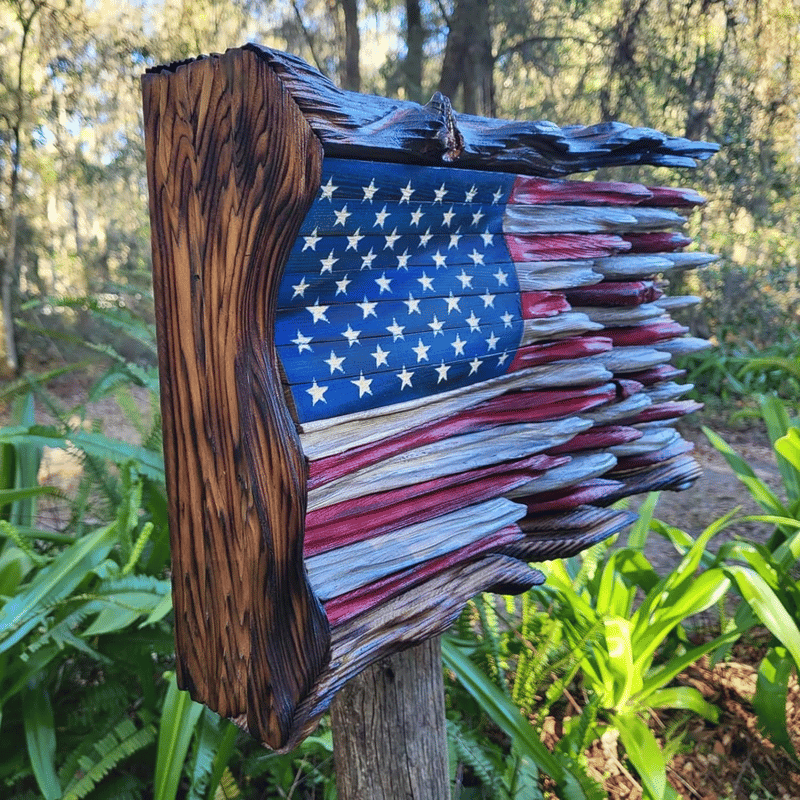 Handmade Wooden 3D Honor US Flag Garden Decoration