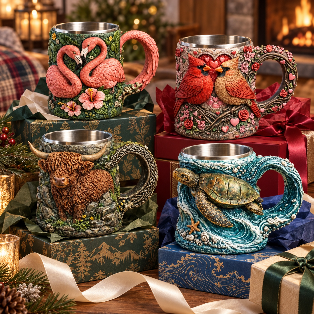 Sculpted Wildlife Stainless Steel Mug Collection