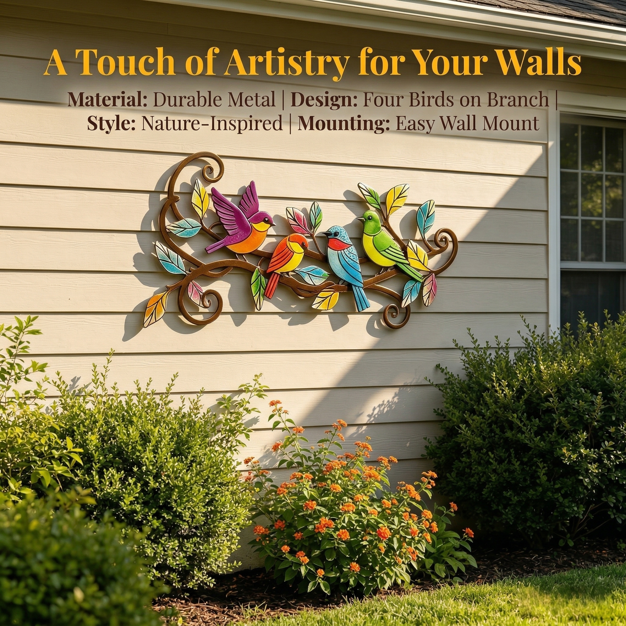 Colorful Metal Bird Wall Decor for Outdoor Patio