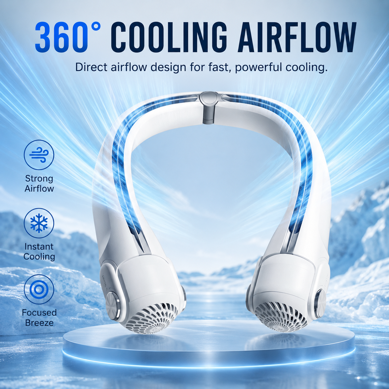 Fast Cooling AR Turbine Neck Fan, Bladeless Design with 3 Speeds