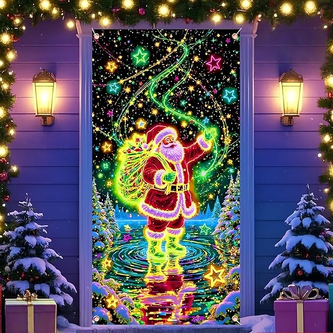 UV Activated Night Glow Fluorescent Christmas Door Cover Party Banner