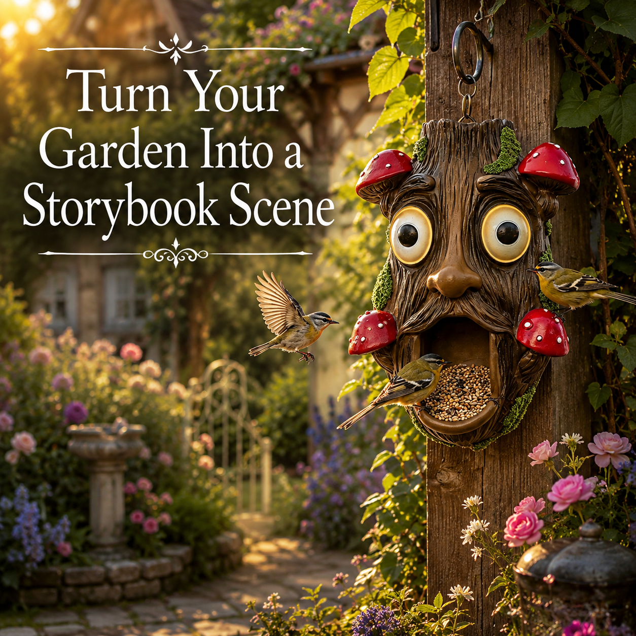 Whimsical Hanging Bird Feeder – Tree Face & Owl Garden Décor Feeder for Backyard Bird Watching