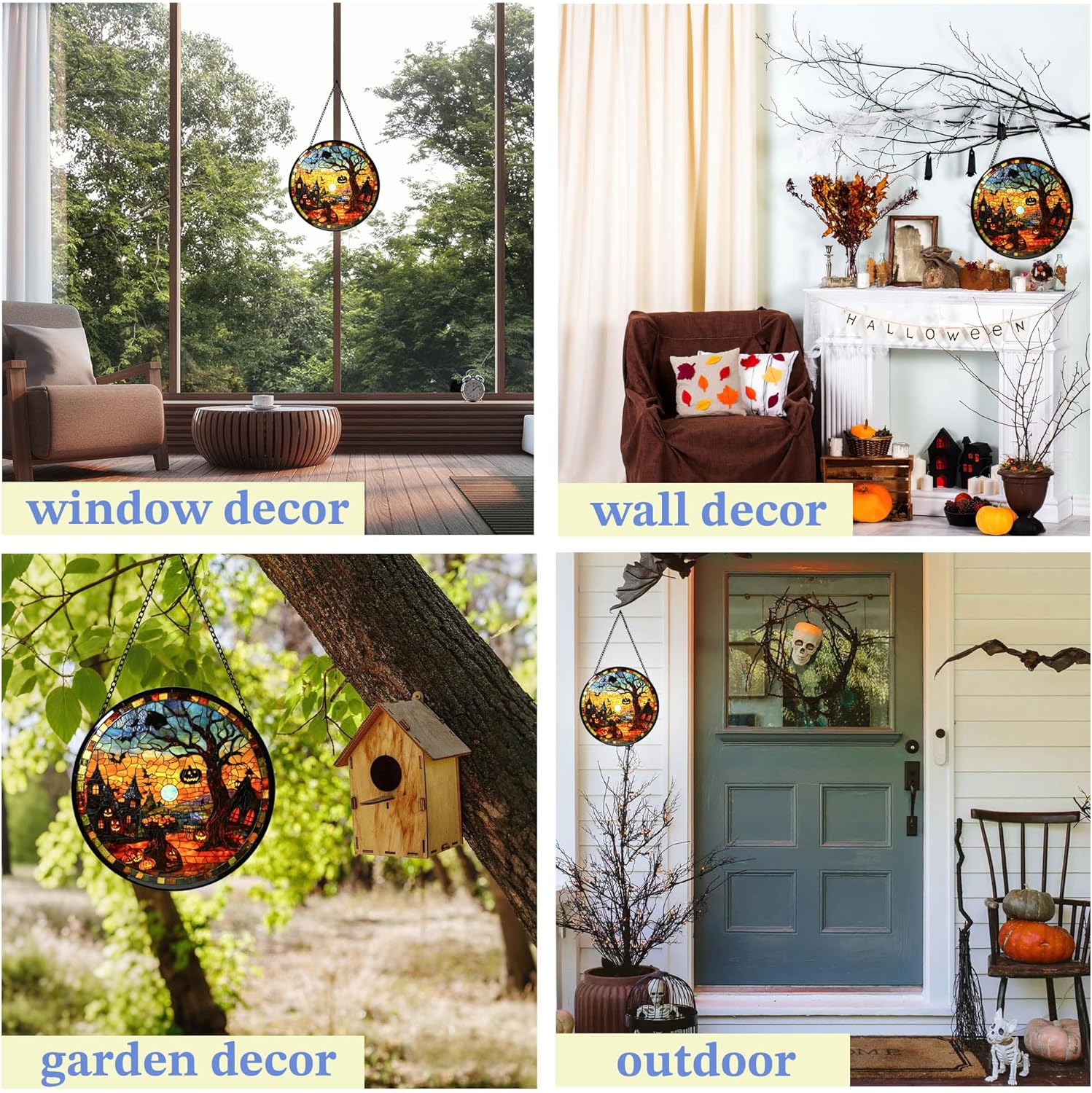 Hand-painted Halloween Stained Glass Suncatcher