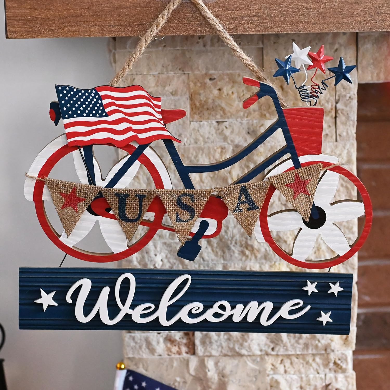 Independence Day Wooden Patriotic Bicycle Sign Logo