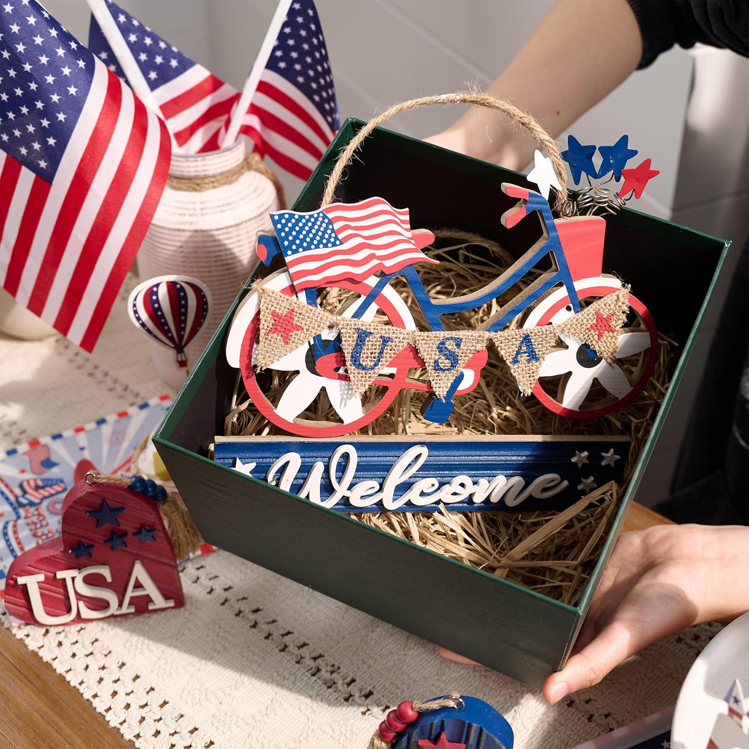 Independence Day Wooden Patriotic Bicycle Sign Logo