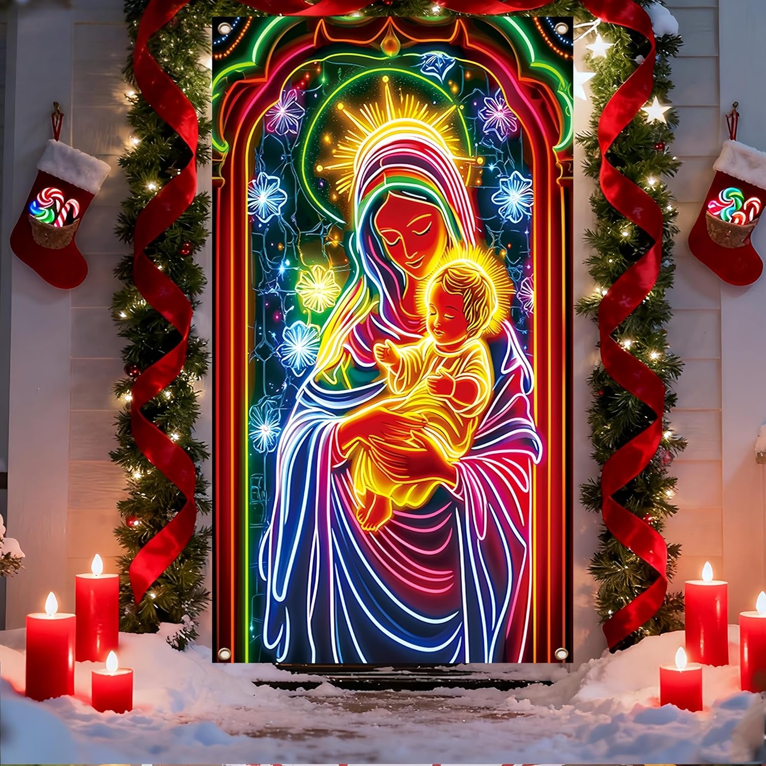 UV Activated Night Glow Fluorescent Christmas Door Cover Party Banner