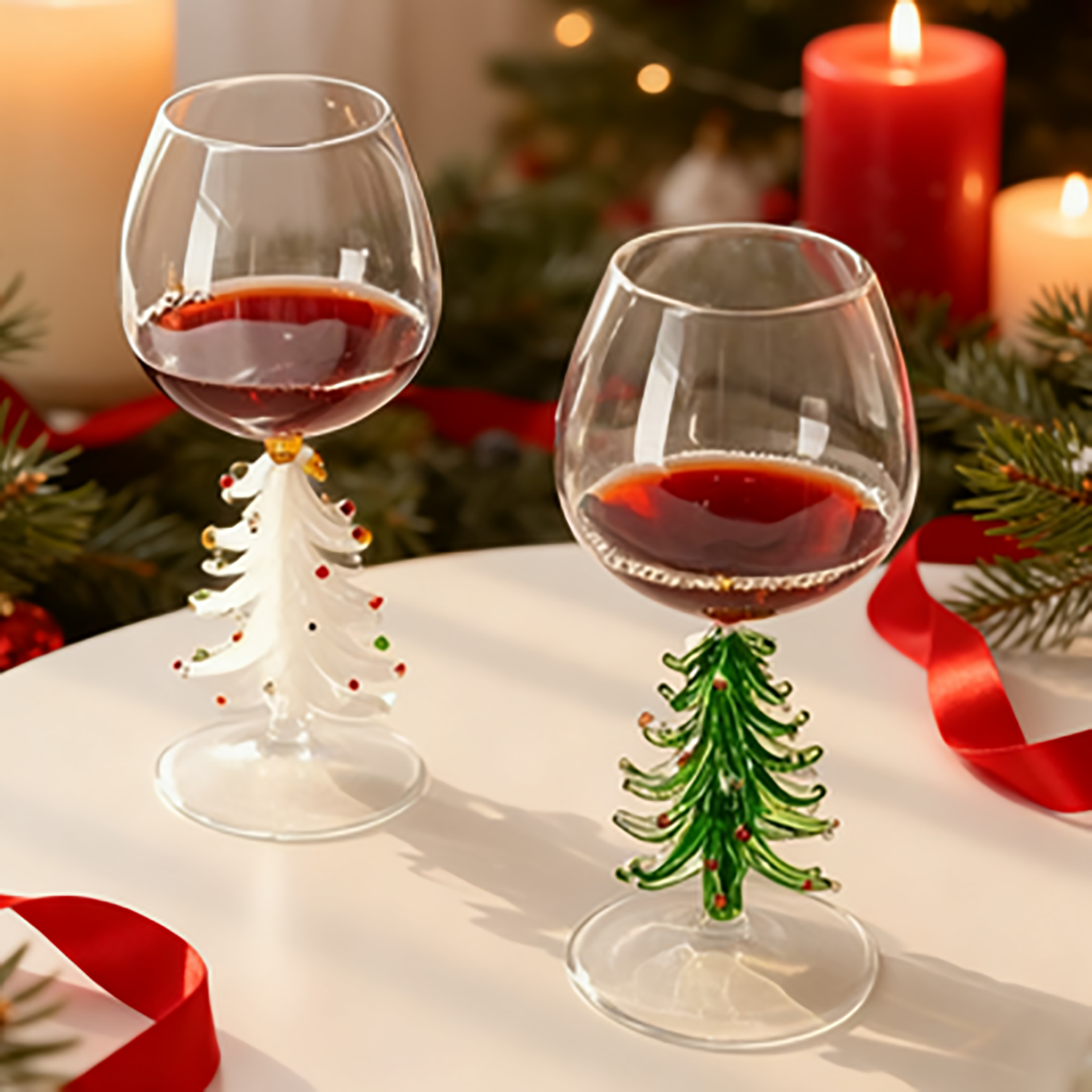 10oz Crystal Christmas Holiday Tree Stemmed Wine Glas