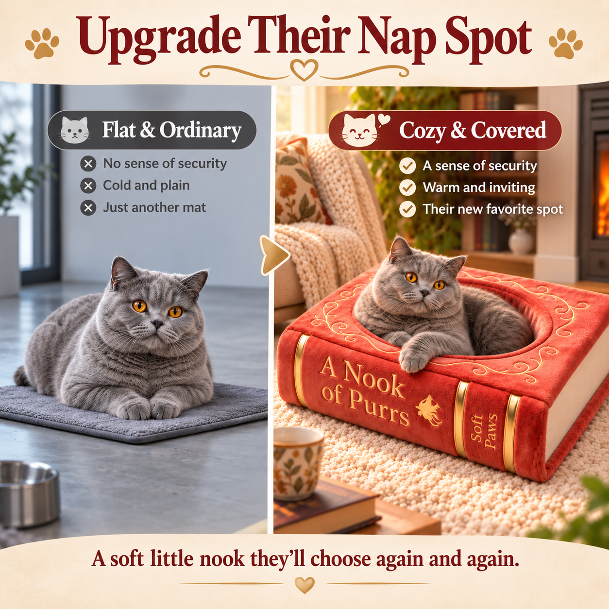 Winter Warm Semi-Enclosed Cat Bed——COZY STORYBOOK PLUSH CAT NEST