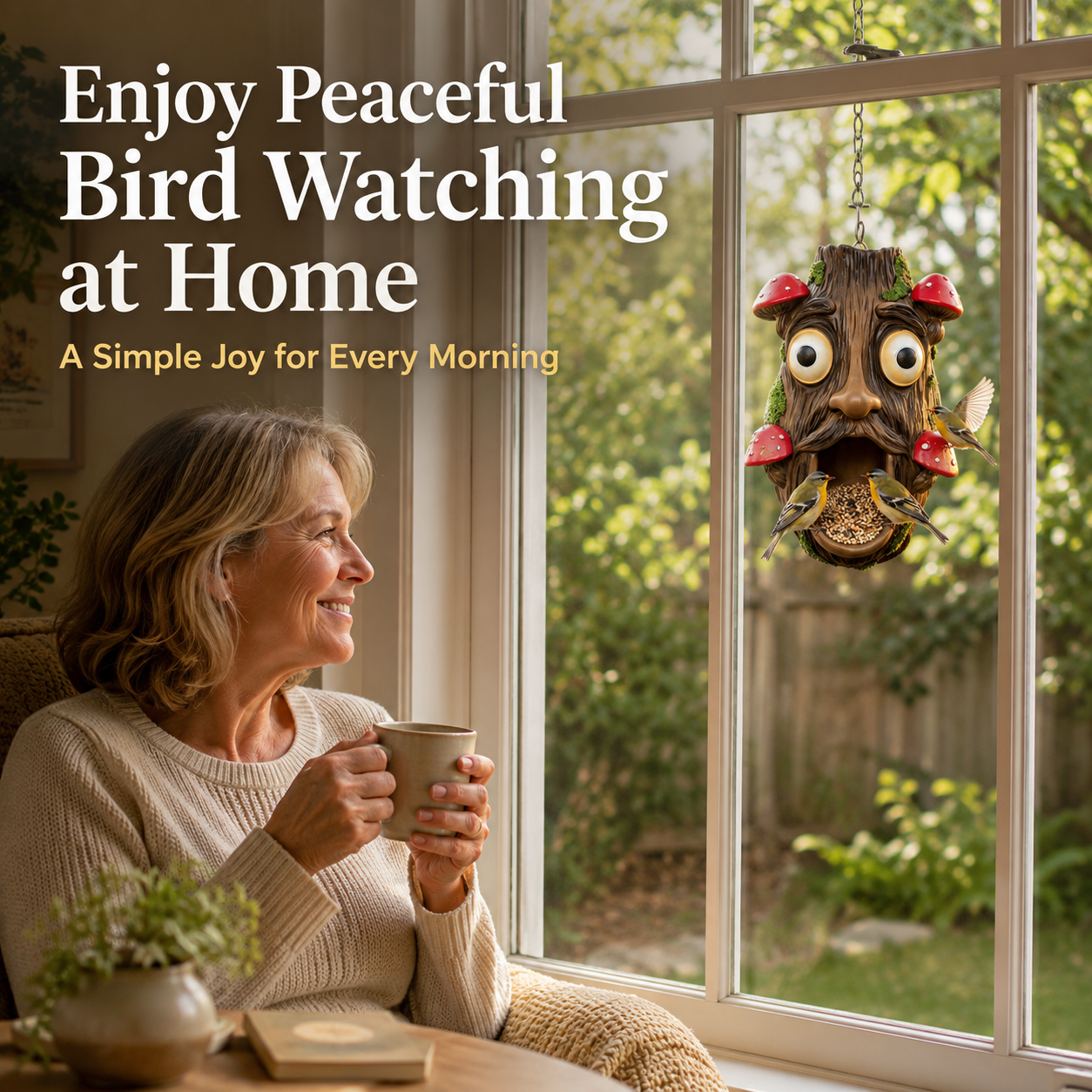 Whimsical Hanging Bird Feeder – Tree Face & Owl Garden Décor Feeder for Backyard Bird Watching