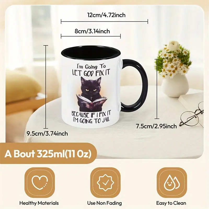 Funny Black Cat Coffee Mug Gift for Cat Lover
