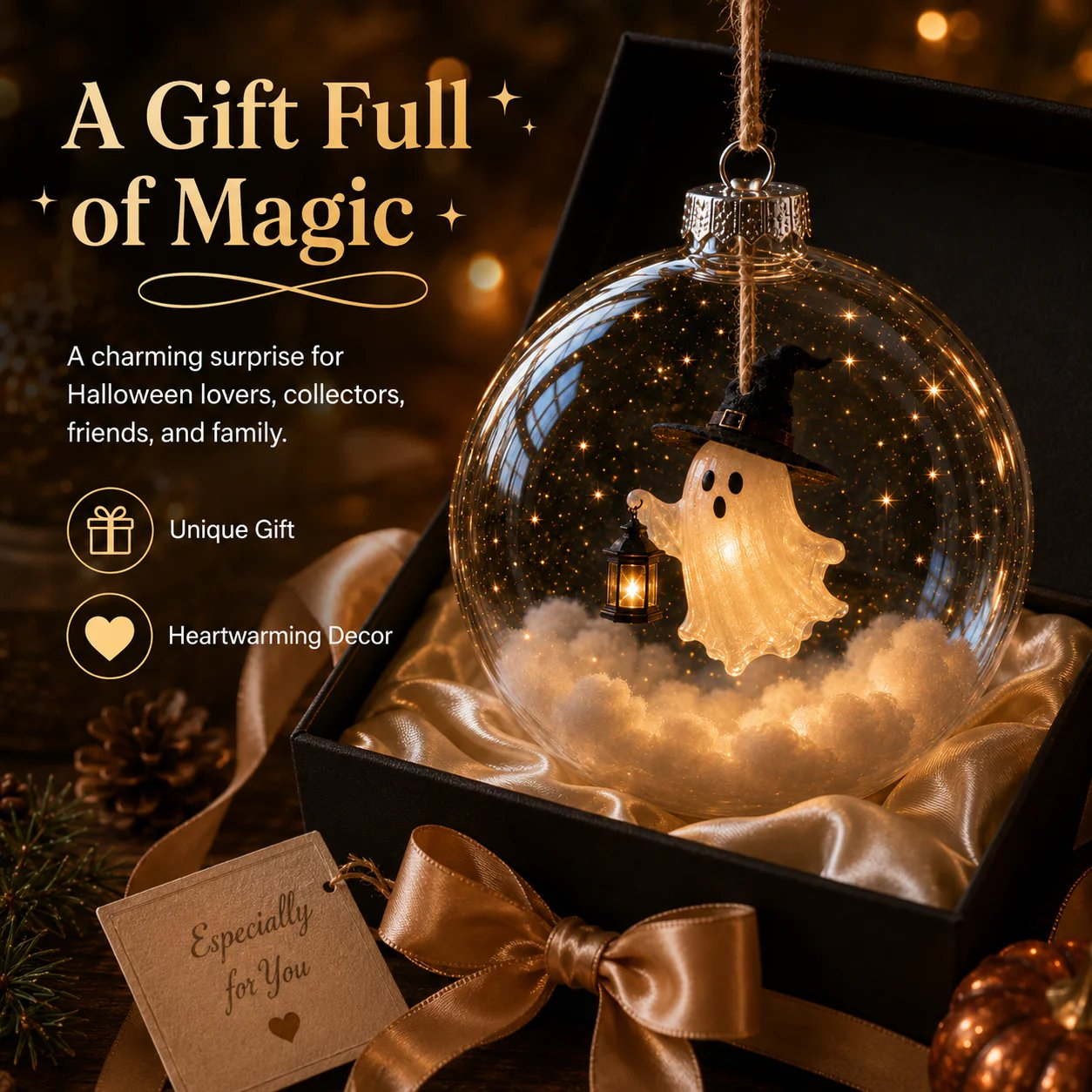 🎃 Halloween Glowing Mini Ornament Collection – Cat / Witch / Pumpkin / Ghost Lighted Decor
