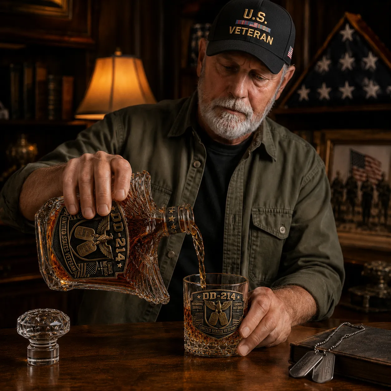 🦅 DD-214 Veteran Whiskey Decanter & Glass Set