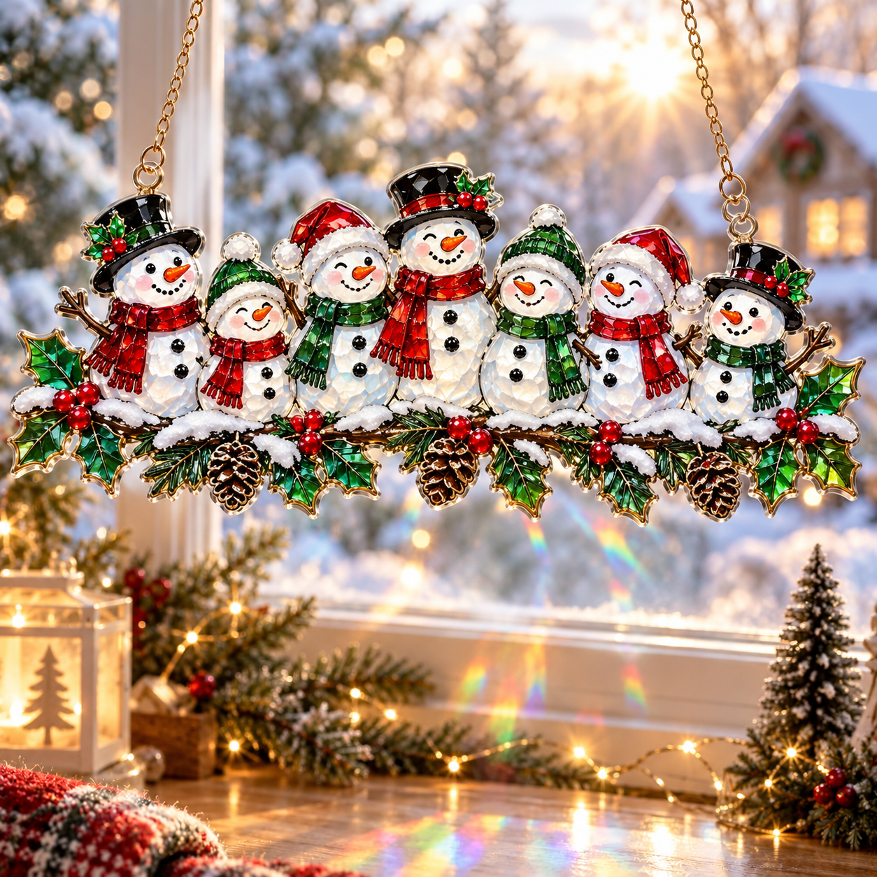⛄ Snowman Family Whimsical Winter acrylic Christmas suncatcher