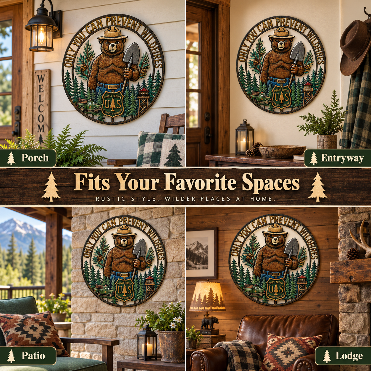 🐻 Rustic Forest Bear Metal Wall Art