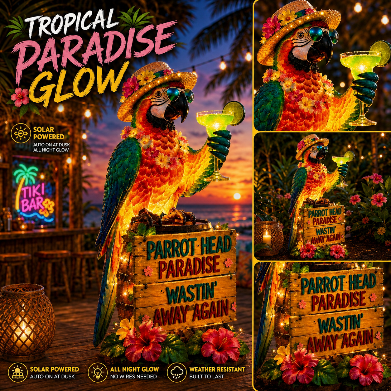 Solar-Powered Waterproof Parrot Paradise Tropical Garden Decorative Light