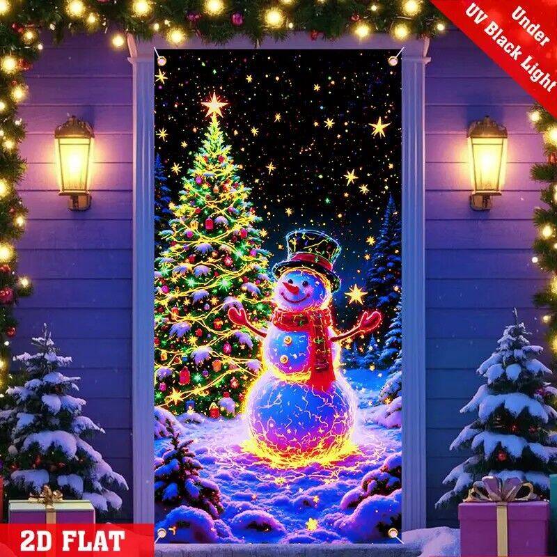 UV Activated Night Glow Fluorescent Christmas Door Cover Party Banner