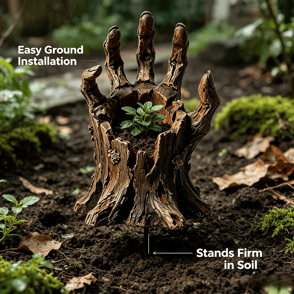 🎃Halloween Wooden Hand Garden Planter Stake – Spooky Driftwood Yard Decor for Plants & Halloween 🕸️