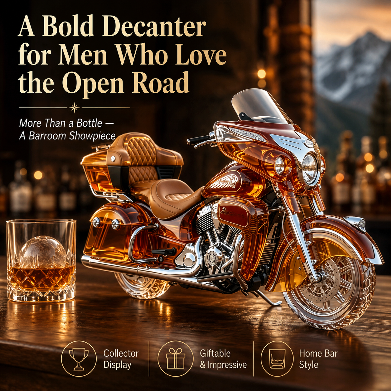 Motorcycle Whiskey Decanter – Bold Collector Bottle for Bikers, Home Bars & Gift Giving