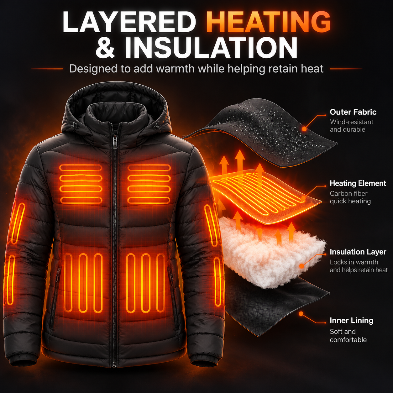 15-Zone Heated Jacket for Men & Women – Dual Controls, 3 Heat Levels