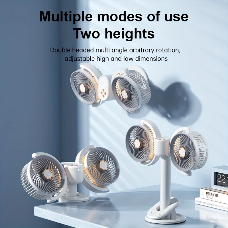 DualHead Pro – The Ultimate Multi-Scenario Desktop Circulation Fan with Dual-Blade Genius​​ 🌬️