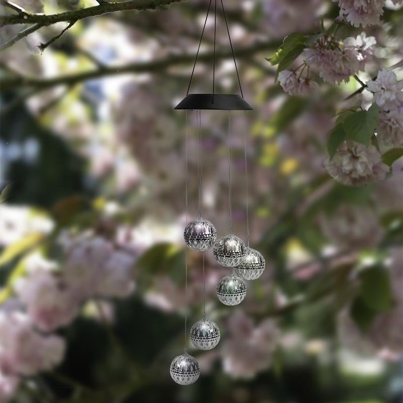 Solar Metal Orb Wind Chime Mobile - Rainbow Color Changing LED Lights