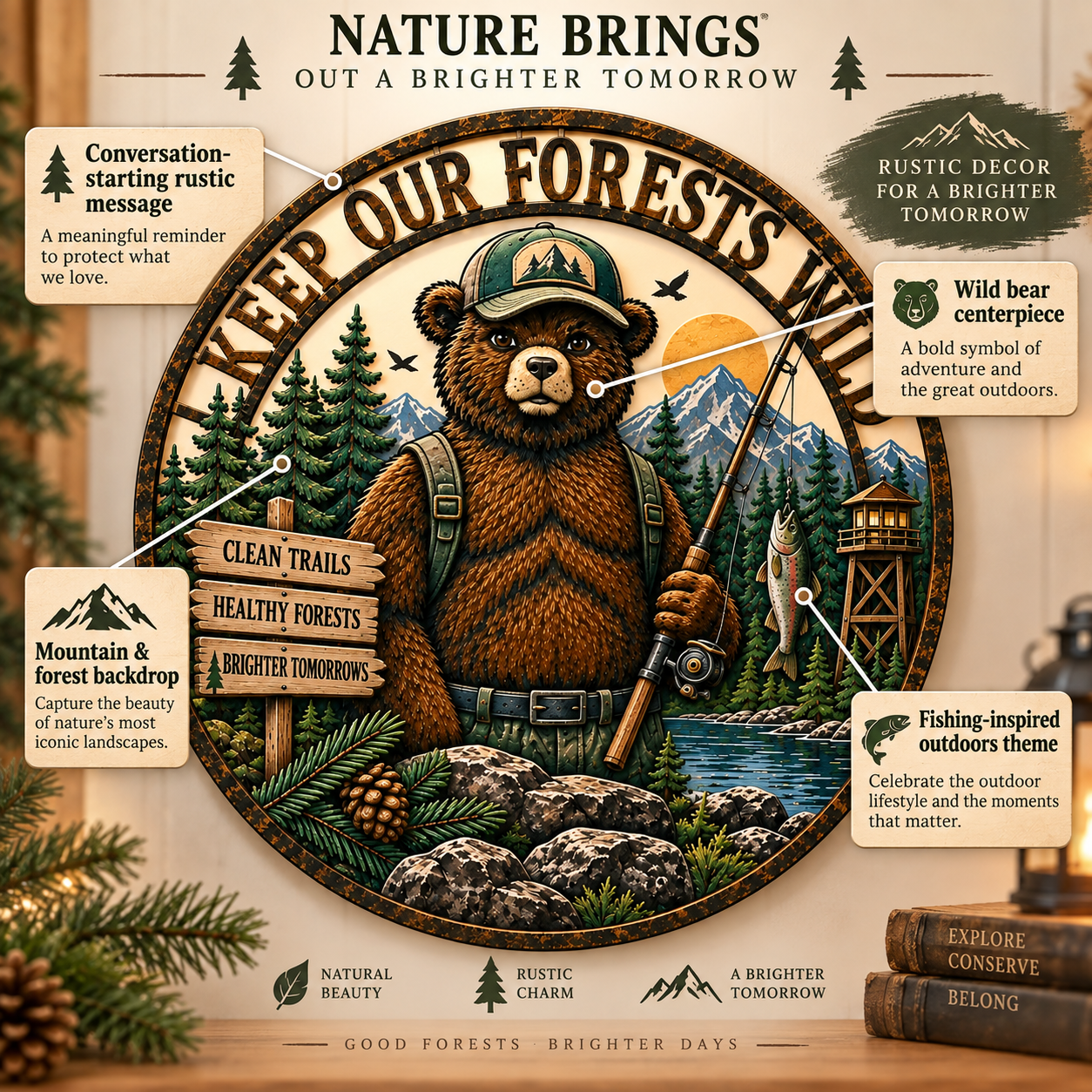 🐻 Rustic Forest Bear Metal Wall Art