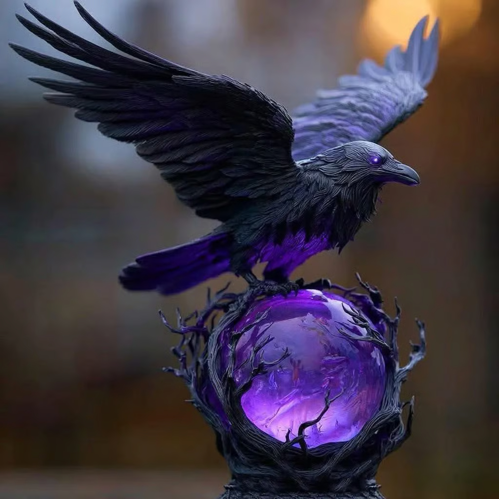🌙🖤 “Raven’s Moonlight” Gothic LED Lamp – Mysterious Crow on Glowing Orb Sculpture ✨