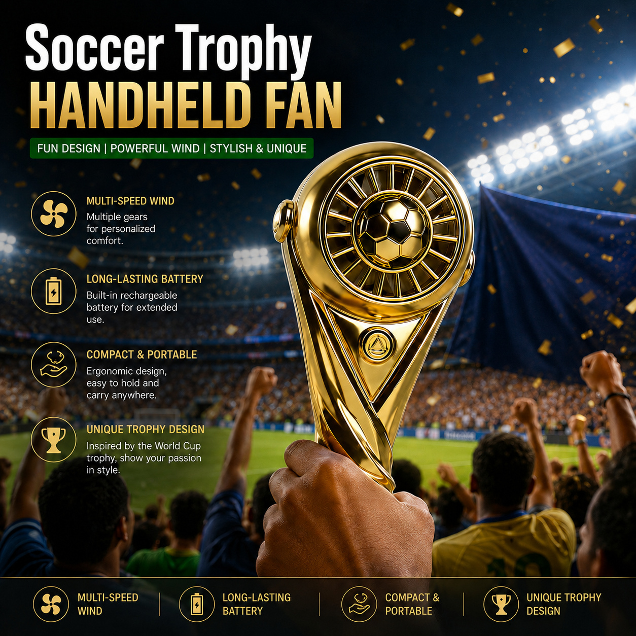 ⚽ Soccer Ball Trophy Handheld Fan