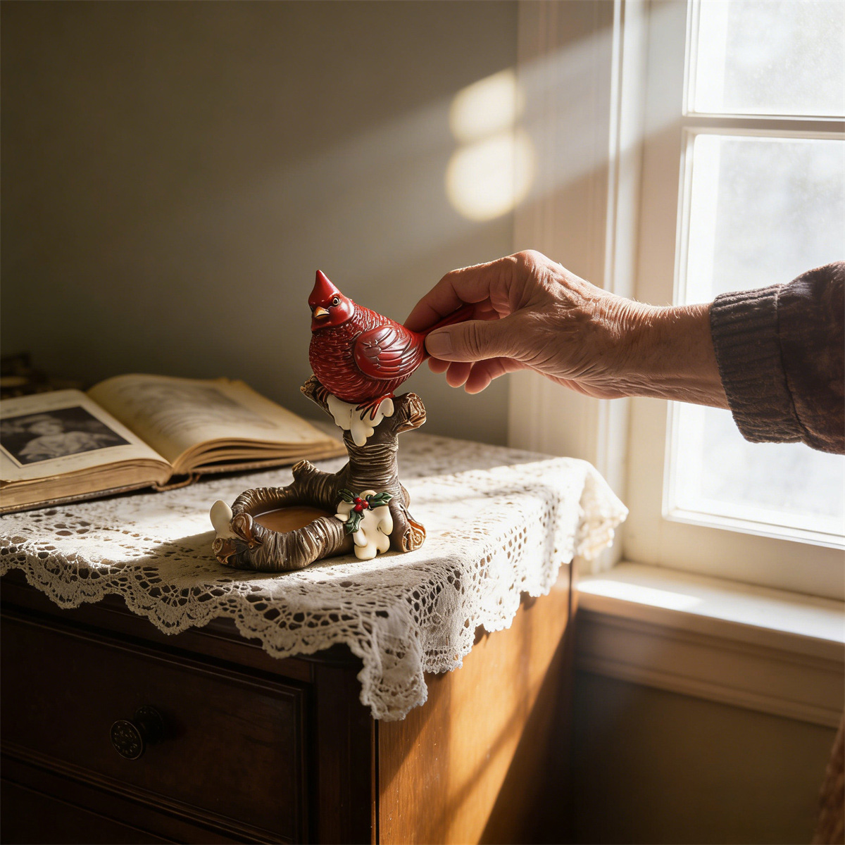 Handcrafted Winter Cardinal Sculpture - A Heartwarming Decor Accent