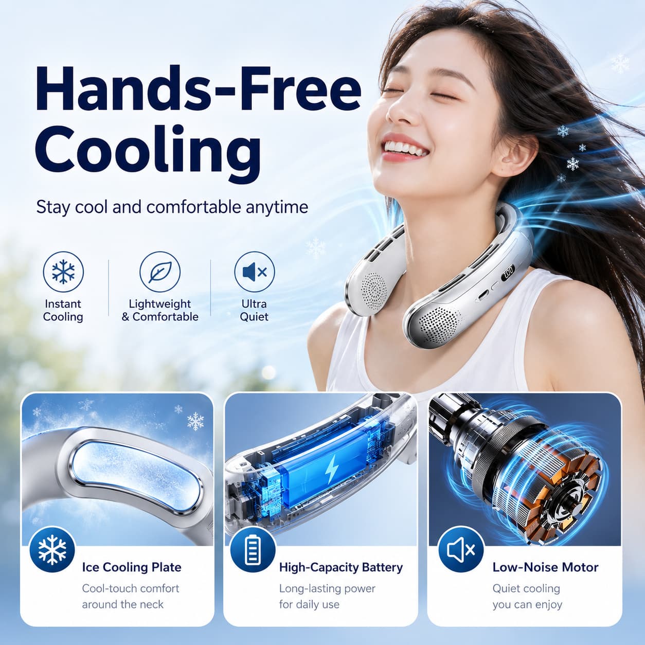 2‑in‑1 Bladeless Neck Cooling Fan