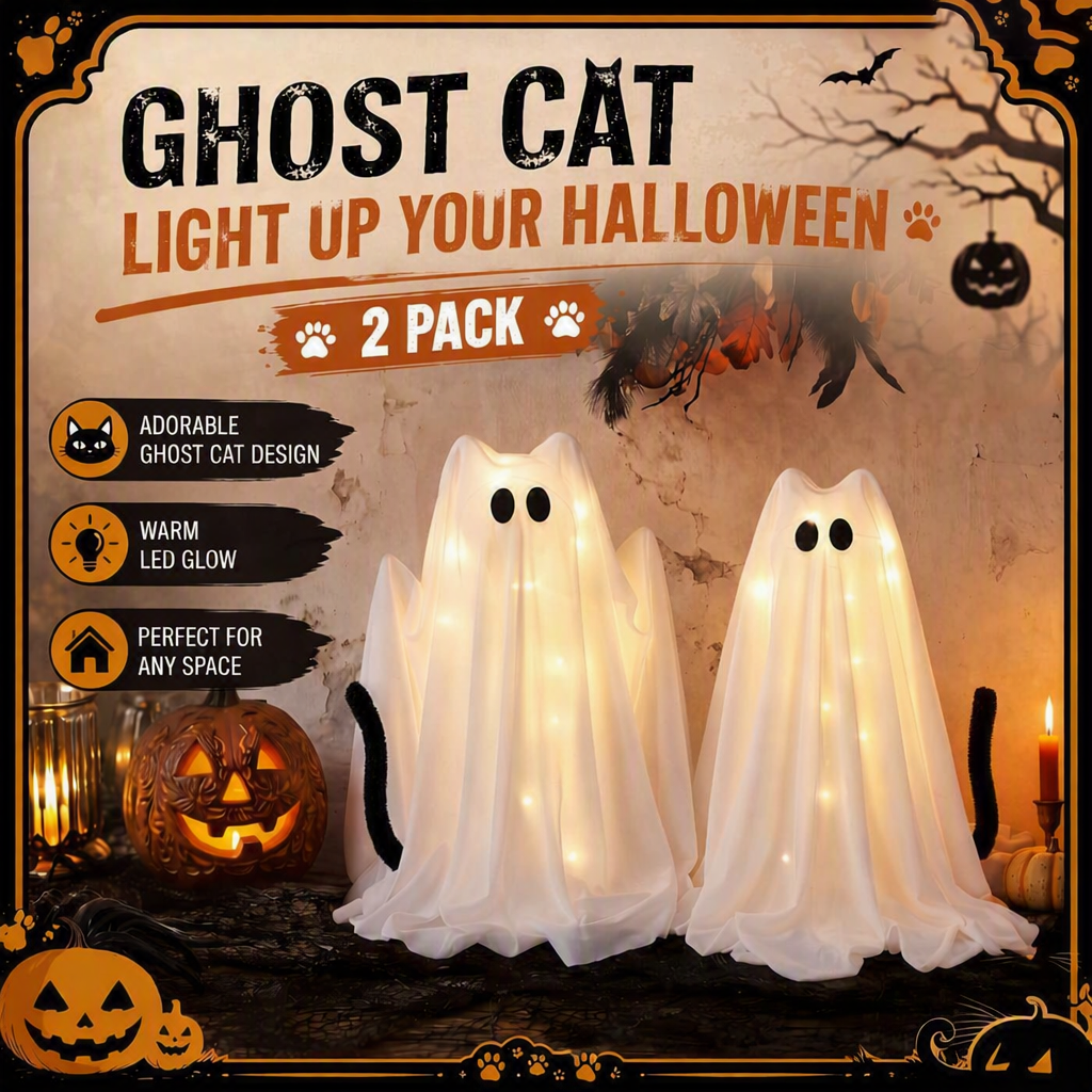 👻 44% OFF | Who Let the Ghost Cats In? – 2-Piece Light-Up Halloween Cat Set 🐾