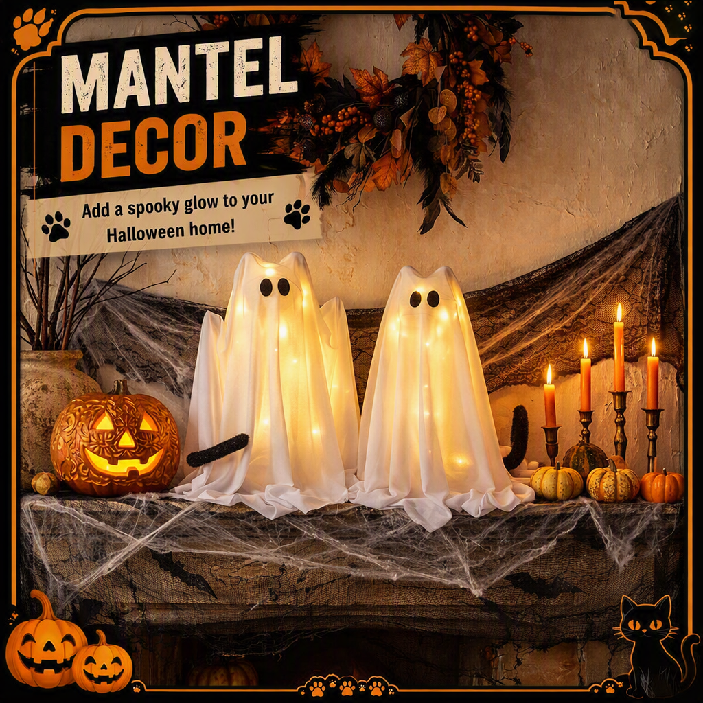 👻 44% OFF | Who Let the Ghost Cats In? – 2-Piece Light-Up Halloween Cat Set 🐾