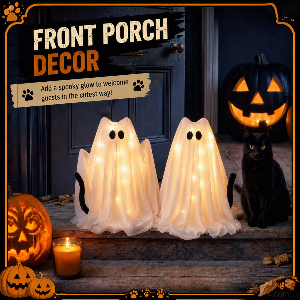 👻 44% OFF | Who Let the Ghost Cats In? – 2-Piece Light-Up Halloween Cat Set 🐾